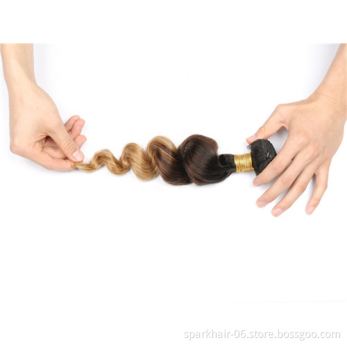 9a 100g SPARK Ombre Brazilian Remy Human Hair Weaving Bundle for Women Weave Hair Extension Black Brown Gold Loose Wave 1b/4/27